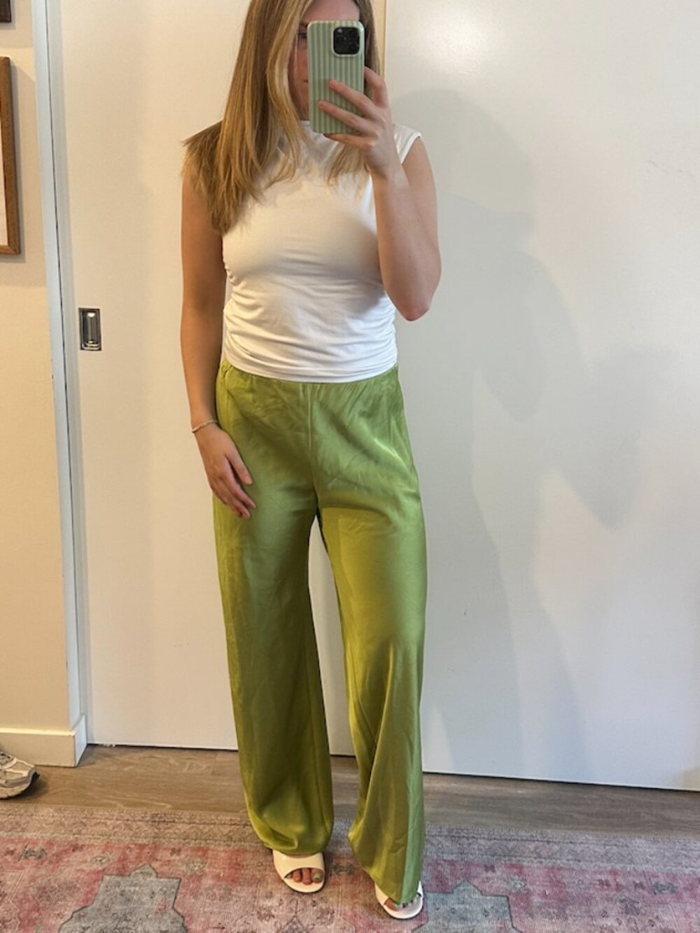 Vince High Waist Fluid Satin Bias - Green Size Medium